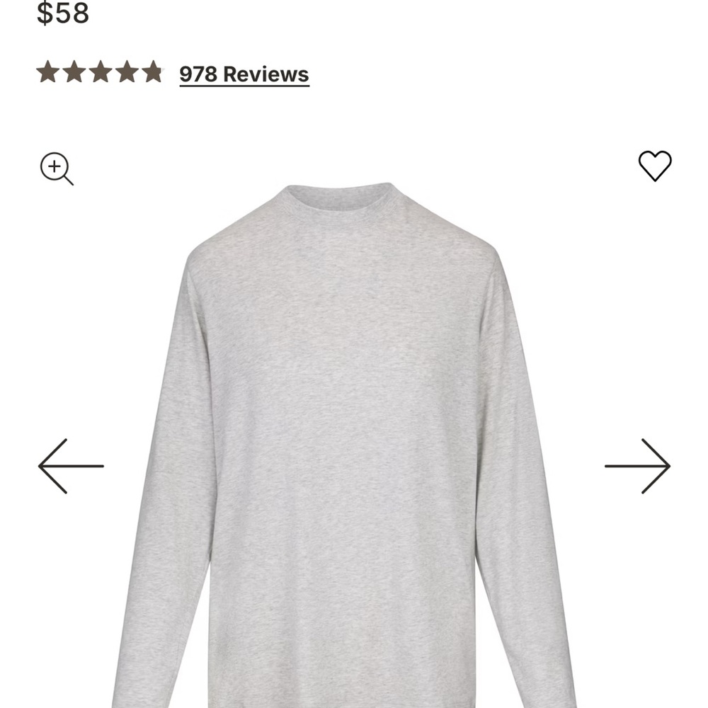 Skims Boyfriend Light Heather Gray Long Sleeve T-shirt, Sz Medium